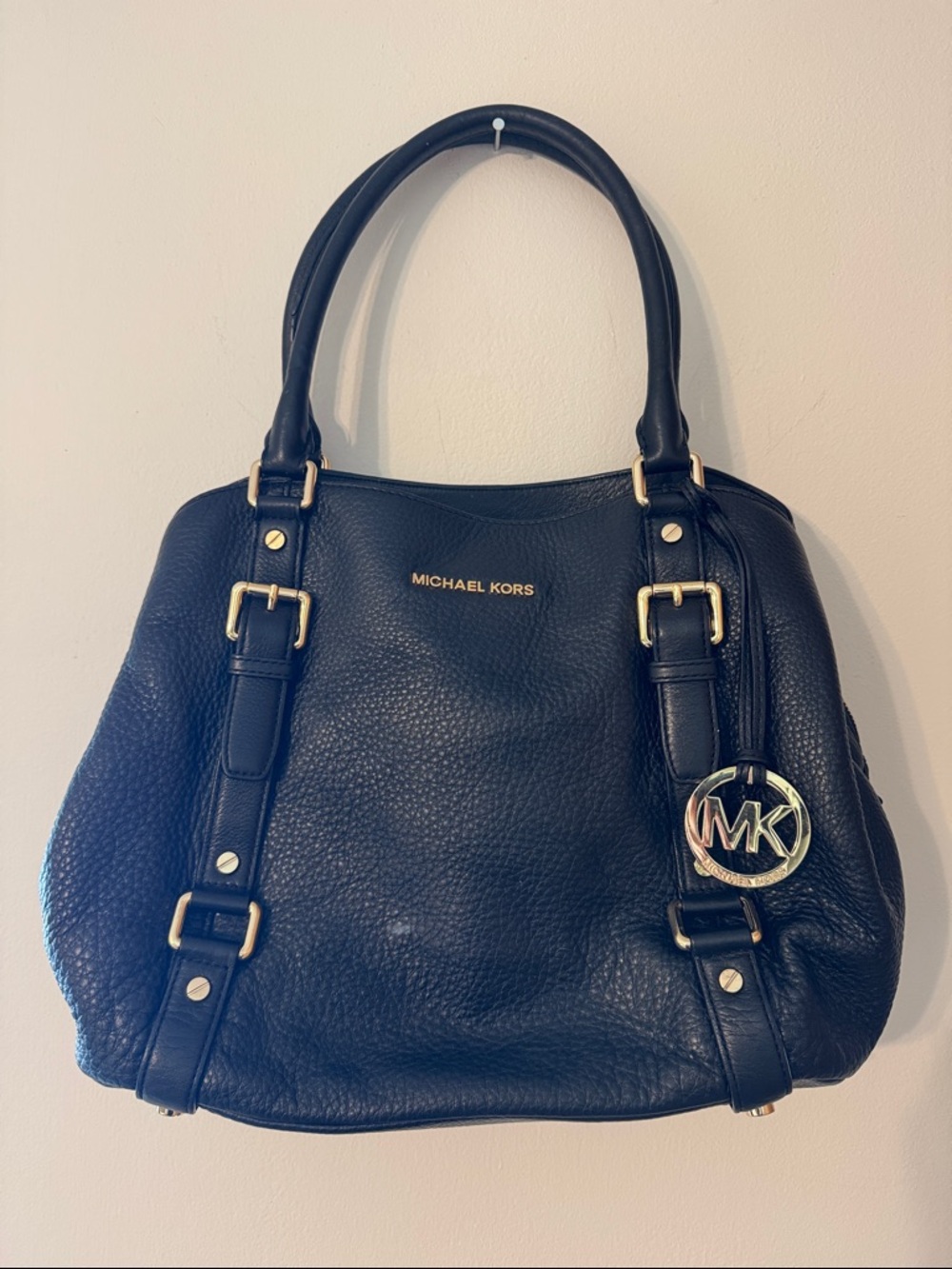 Michael Kors Black Pebbled Leather Tote with Gold Hardware